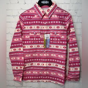 NWT Panhandle size XL pink long-sleeve western snap shirt featuring Aztec print